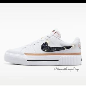 Bling Nike Swarovski Women's Court Legacy Lift White Sneaker Shoe with Crystals